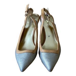 Nine West Slingback Pointy Toe Tan/Beige and Silver Gray Heels